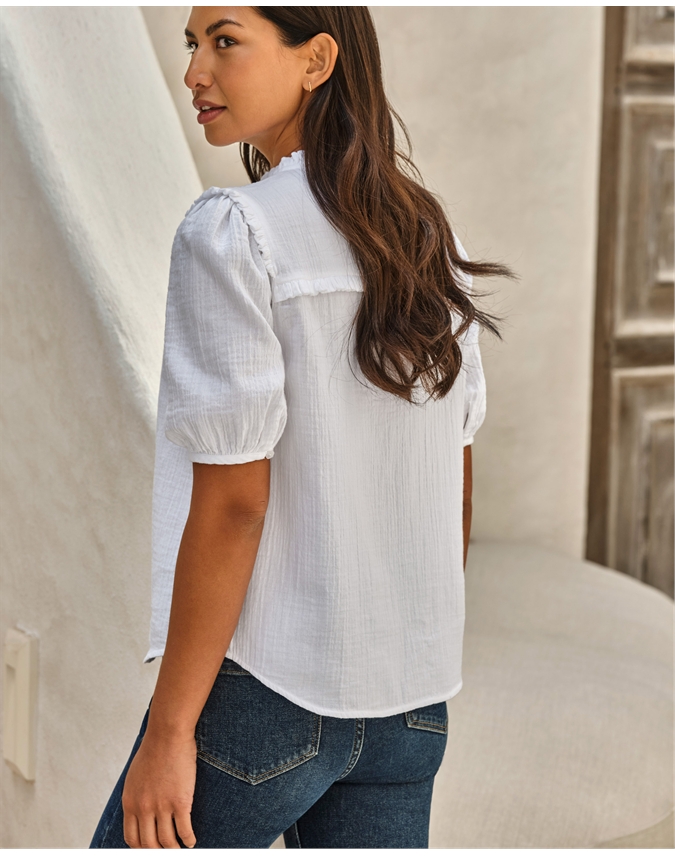 Lace Trim Double Cloth Blouse