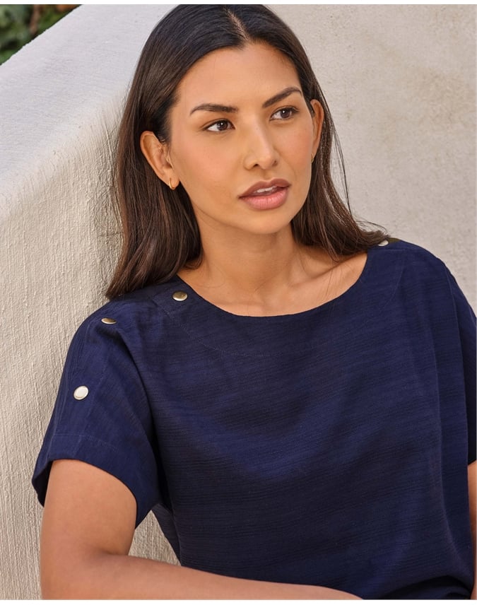 Button Shoulder Textured Tee