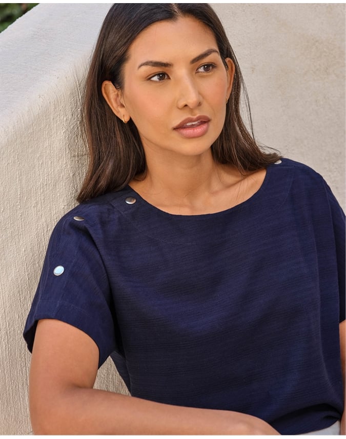 Button Shoulder Textured Tee