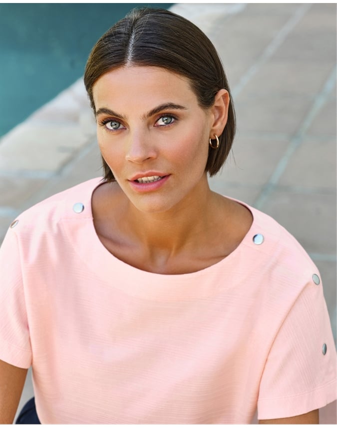 Button Shoulder Textured Tee