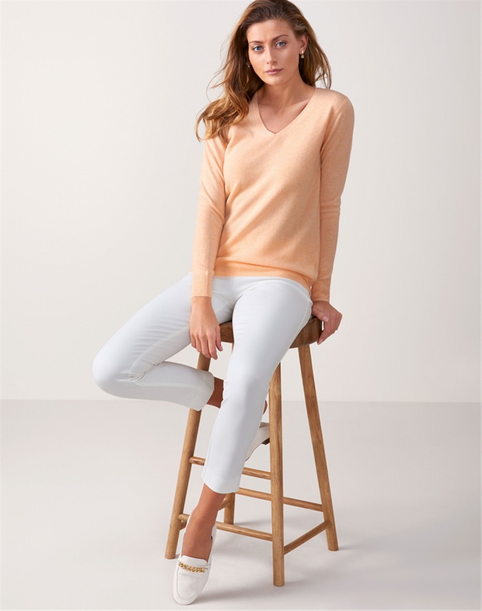 Heather Peach Cashmere Straight Fit V Neck Sweater Pure Collection
