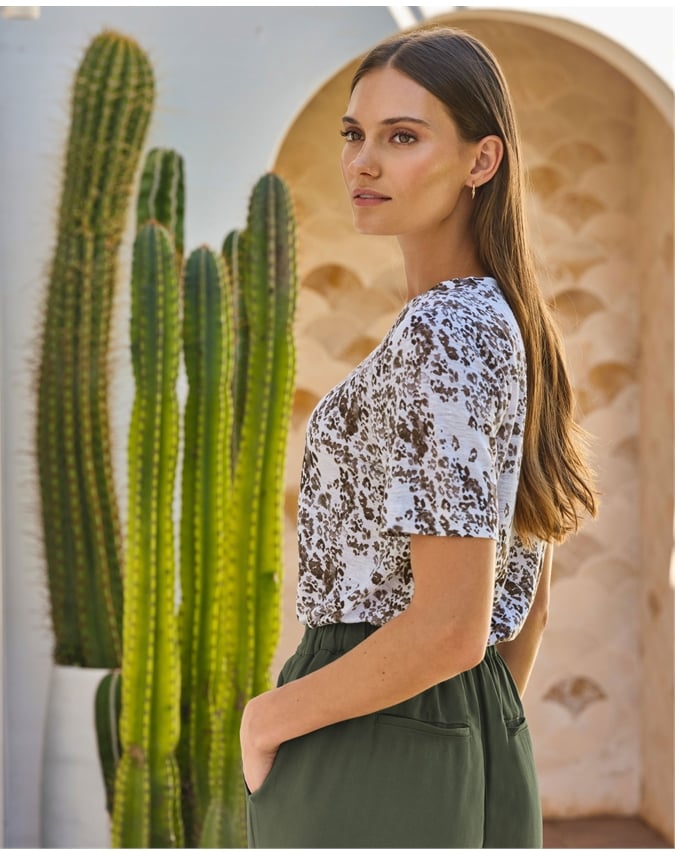 Linen Short Sleeve V Neck T-Shirt
