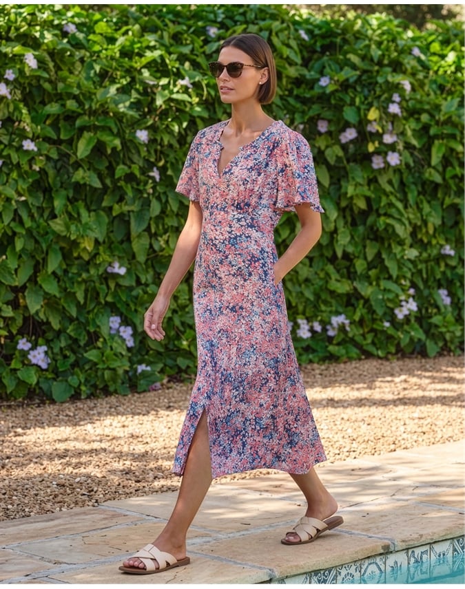 Button Through Flutter Sleeve Dress