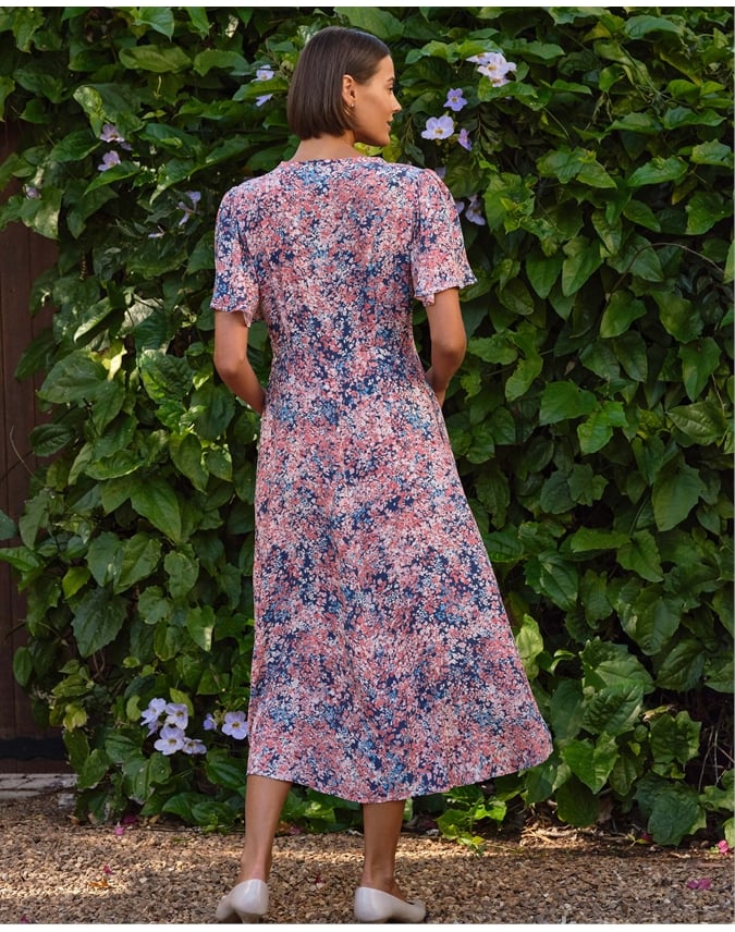 Button Through Flutter Sleeve Dress