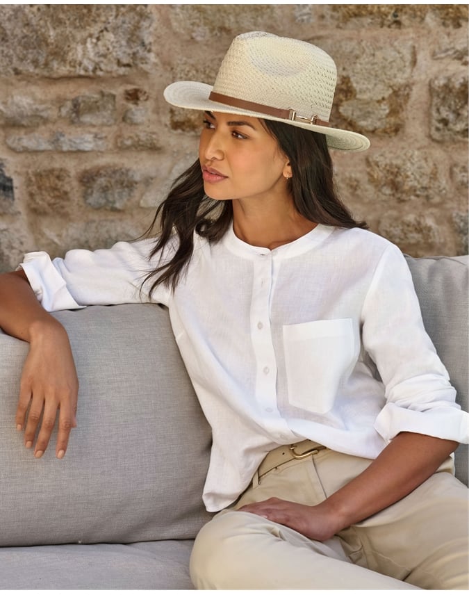 Leather Trimmed Classic Straw Hat