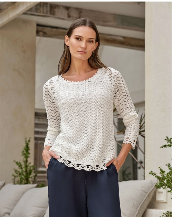 Crochet Lacy Trim Sweater