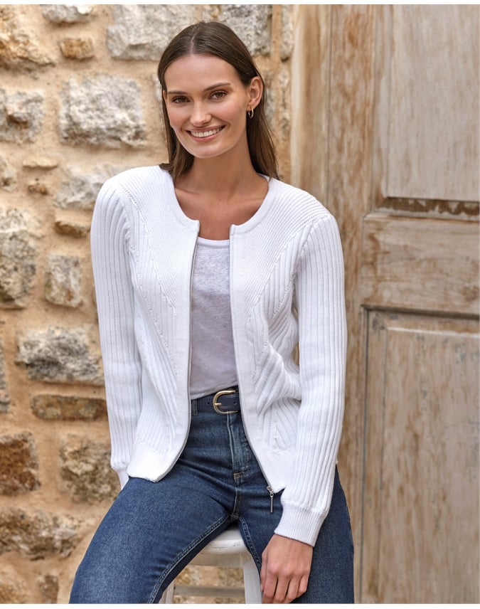 Cotton Rib Zip Cardigan