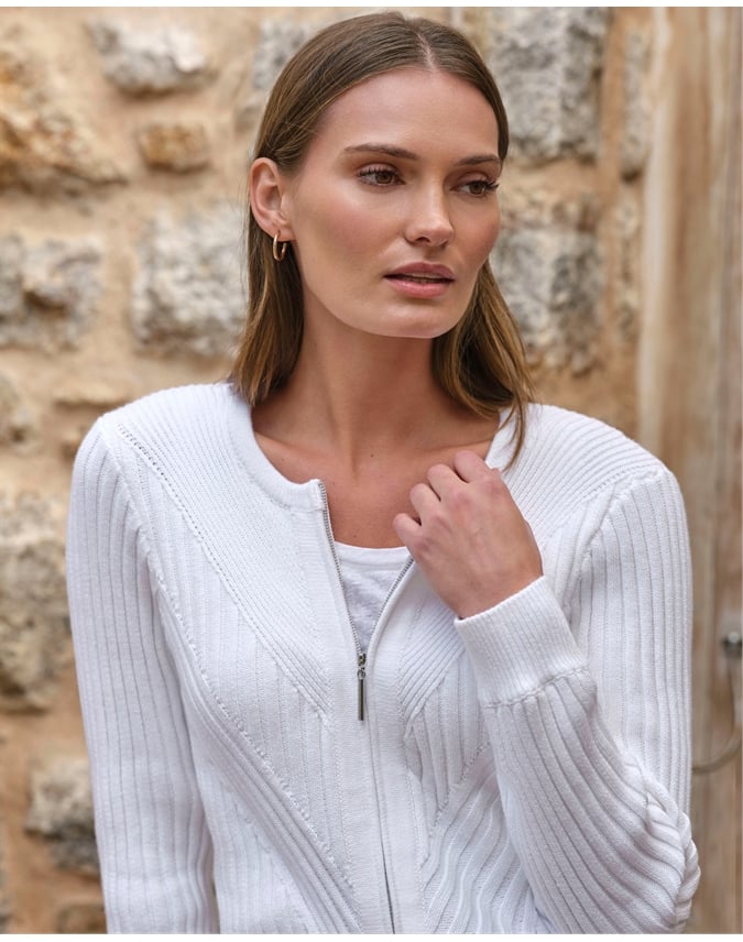 Cotton Rib Zip Cardigan