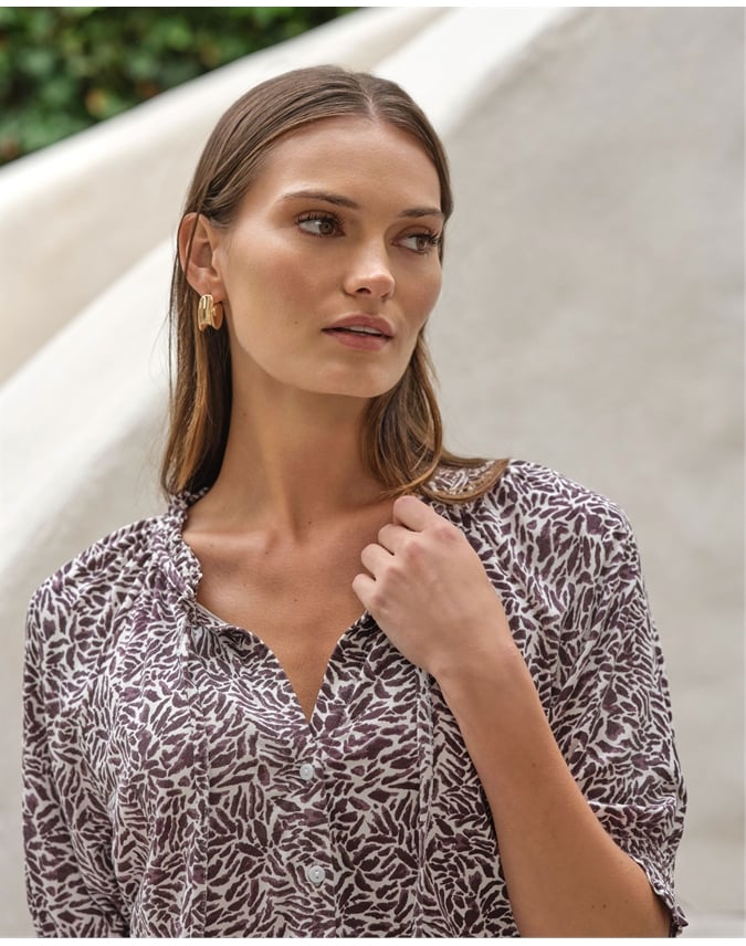 Short Sleeve Tie Frill Neck Blouse