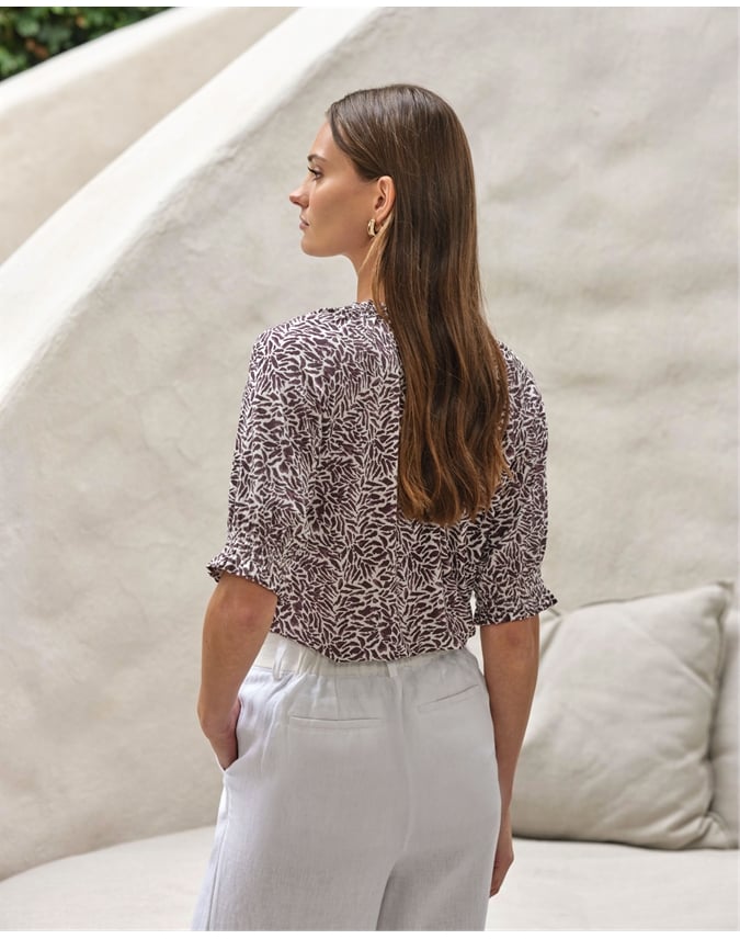Short Sleeve Tie Frill Neck Blouse