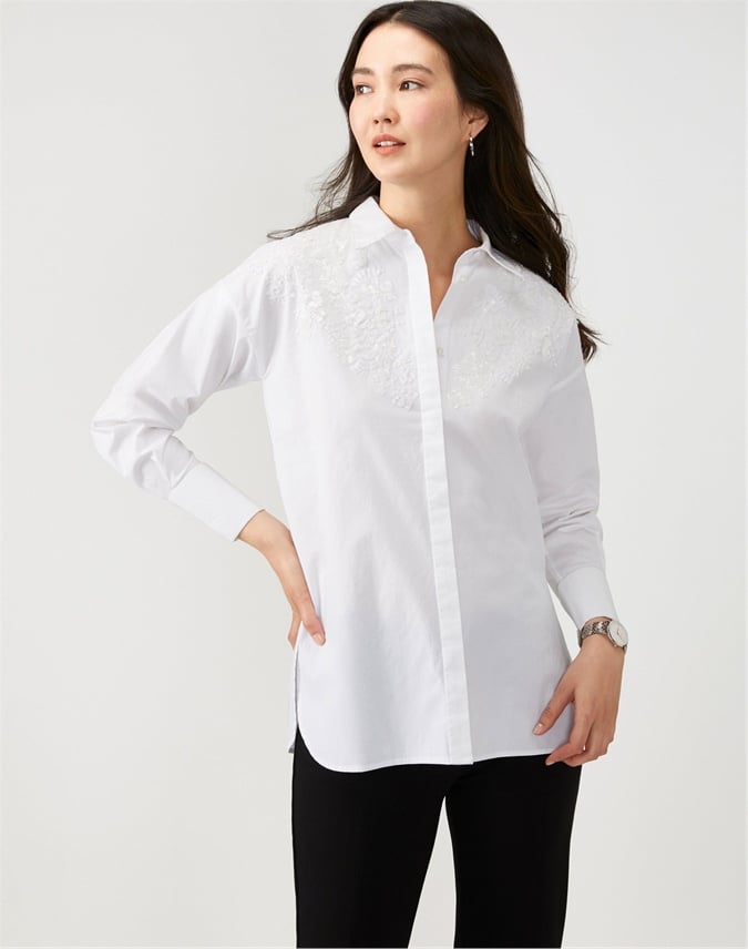 White Cotton Embellished Shirt Pure Collection