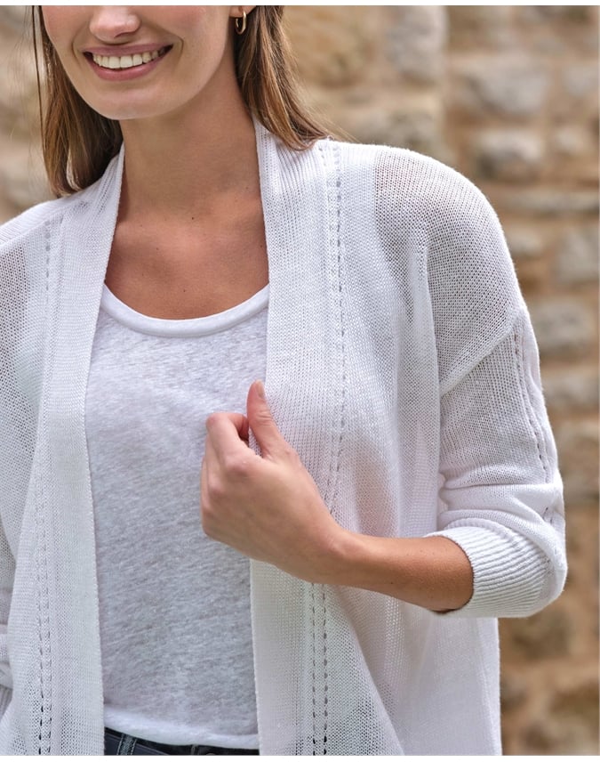 Long Line Linen Edge To Edge Cardigan