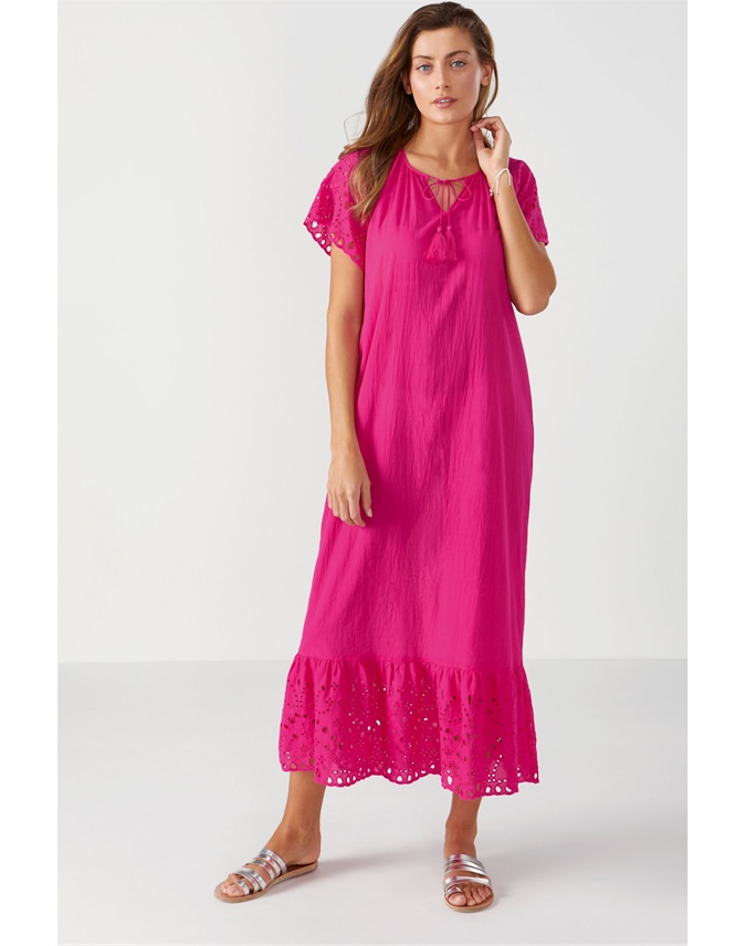 Cerise Pink | Cotton Embroidered Maxi 