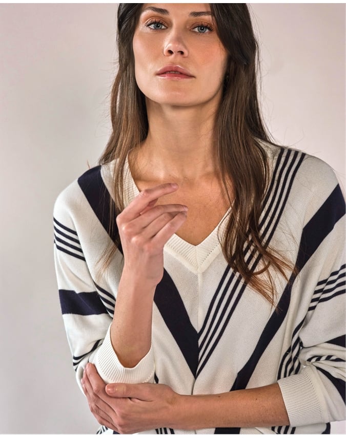 Supima Cotton Stripe Chevron Sweater