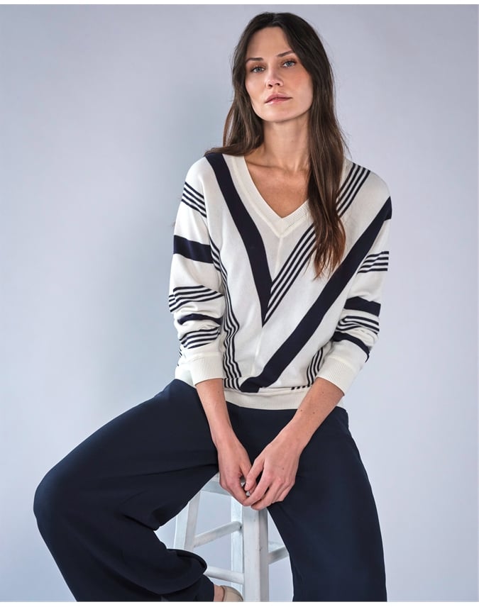 Supima Cotton Stripe Chevron Sweater
