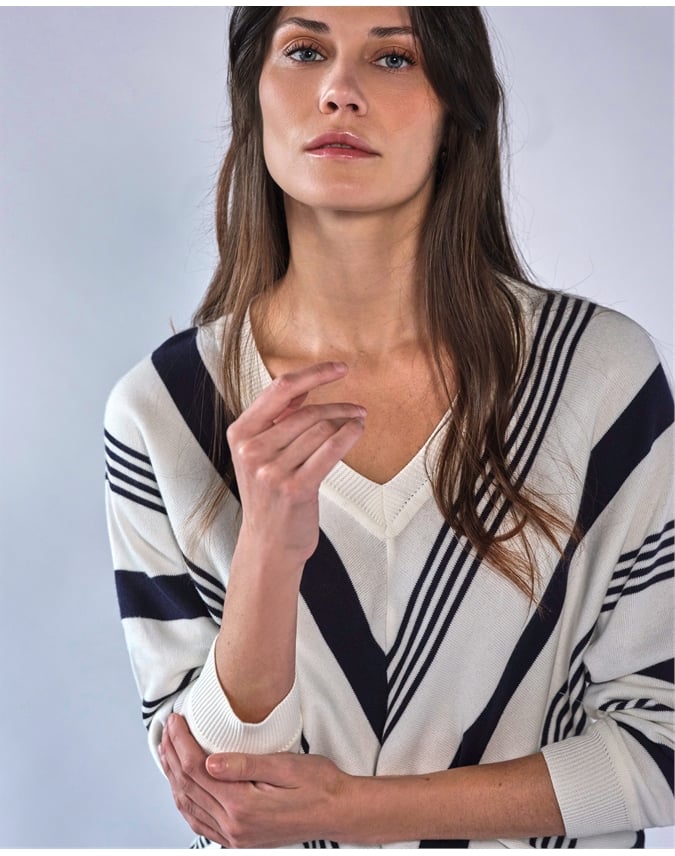 Supima Cotton Stripe Chevron Sweater