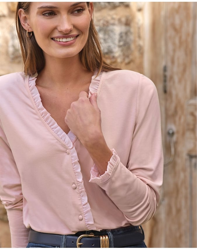 V Frill Neck Button Through