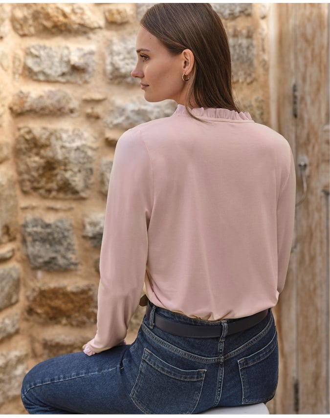 V Frill Neck Button Through