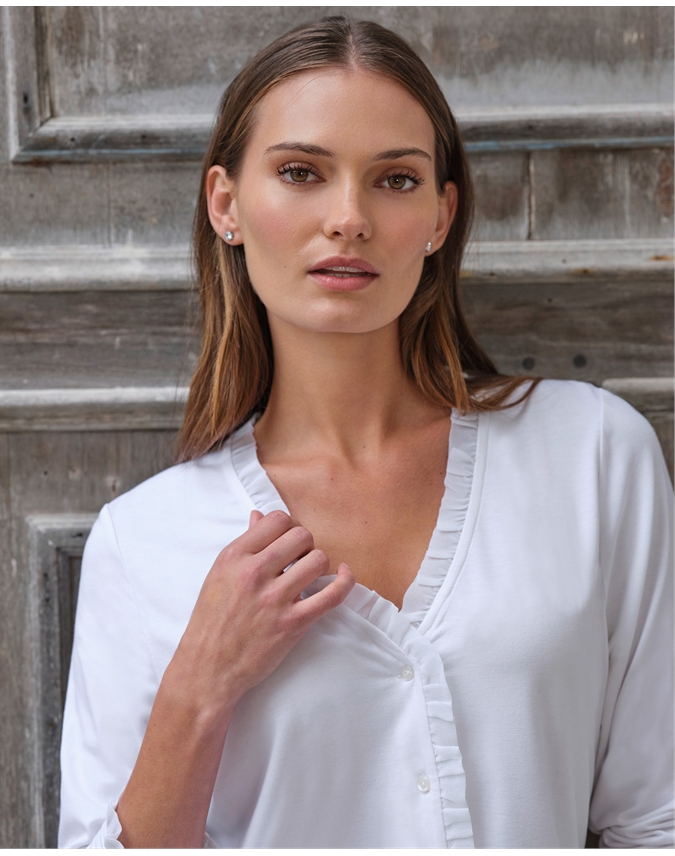 V Frill Neck Button Through