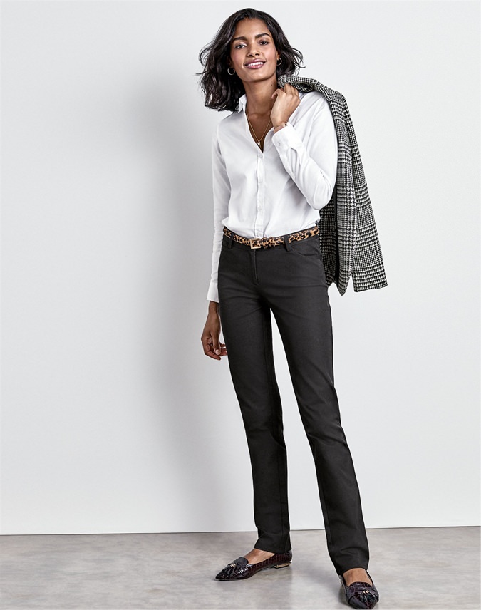 black stretch straight leg jeans