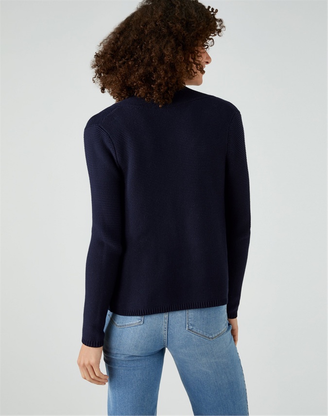 Navy | Cotton Textured Cardigan | Pure Collection
