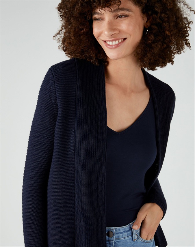 Navy | Cotton Textured Cardigan | Pure Collection