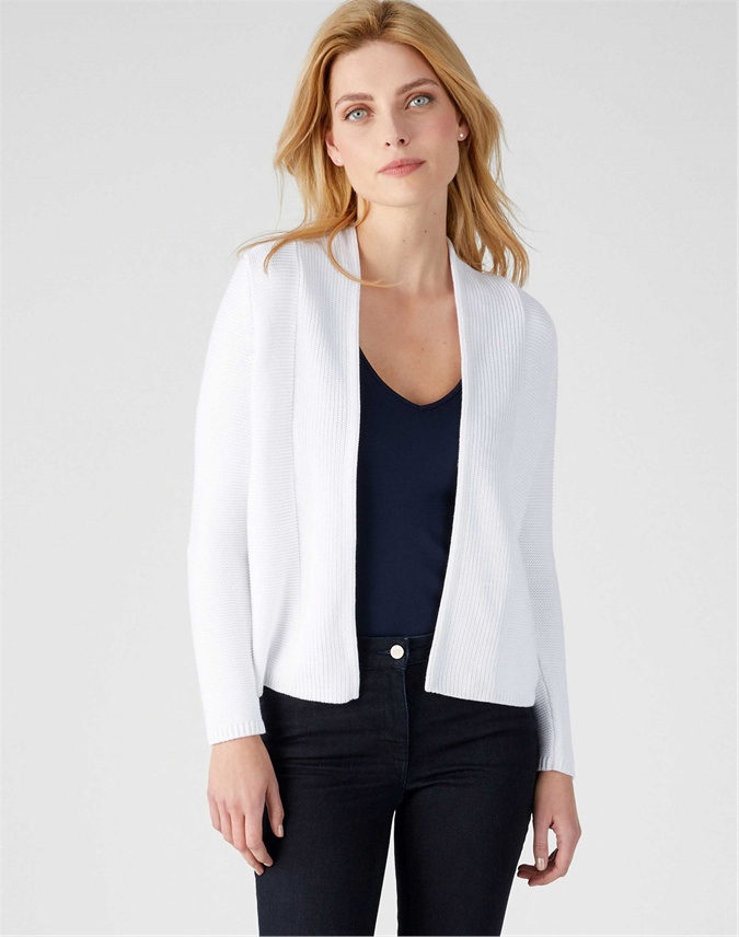 White | Cotton Textured Cardigan | Pure Collection