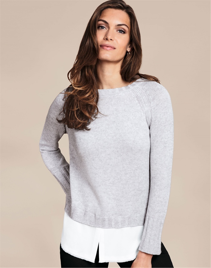 Download Heather Dove | Crew Neck Woven Hem Sweater | Pure Collection