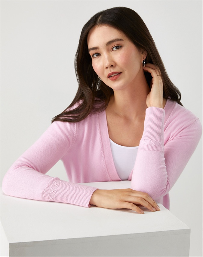 Blossom Pink Curved Hem V Neck Cardigan Pure Collection