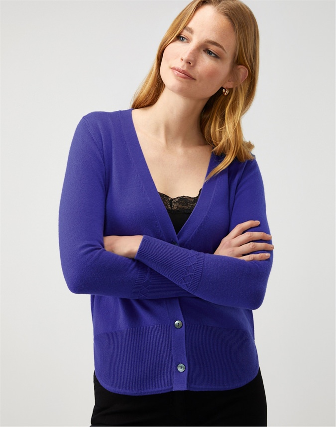Winter Violet Curved Hem V Neck Cardigan Pure Collection