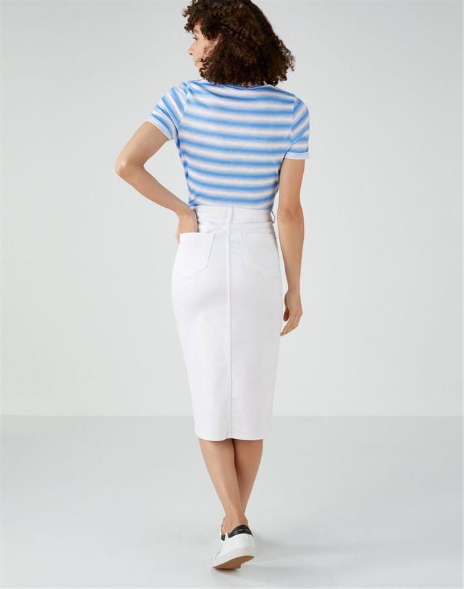 White | Denim Midi Skirt | Pure Collection