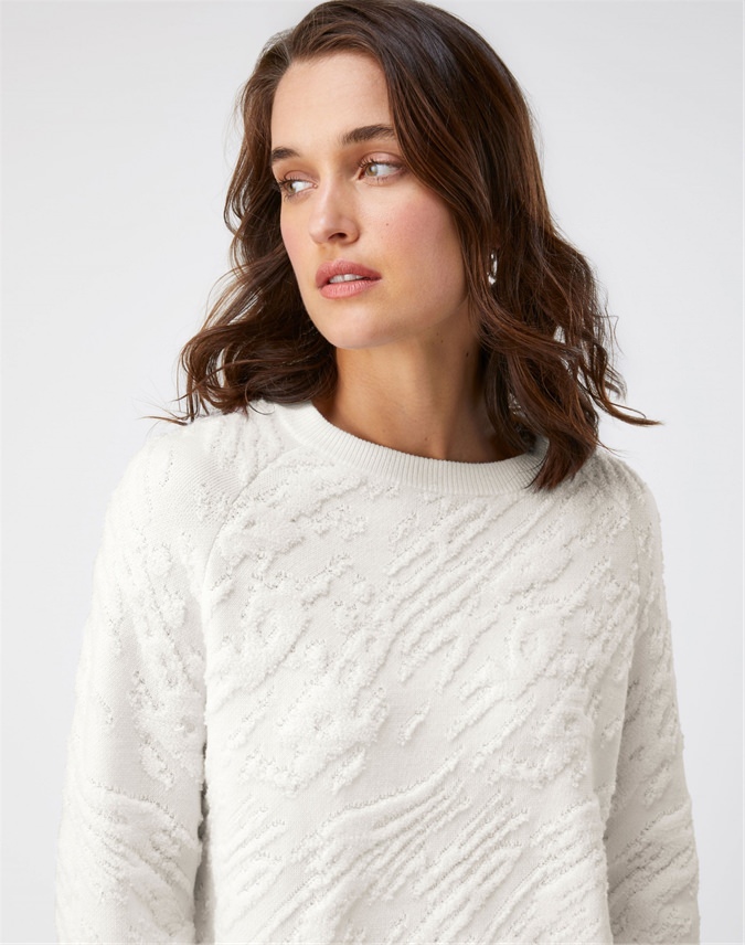 Soft White | Embroidered Wool Sweater | Pure Collection