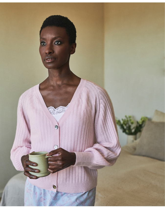 powder pink cardigan