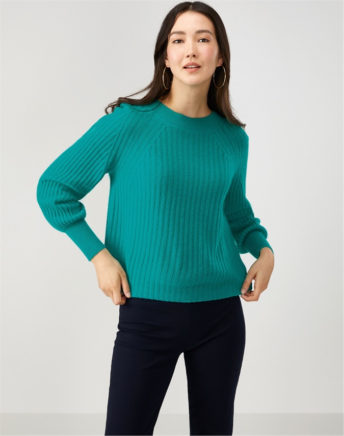 Winter Jade | Gassato Ribbed Boat Neck Sweater | Pure Collection