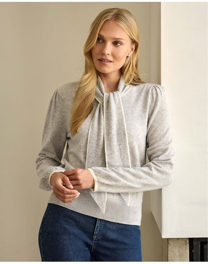 Cashmere Blend Tie Neck Sweater