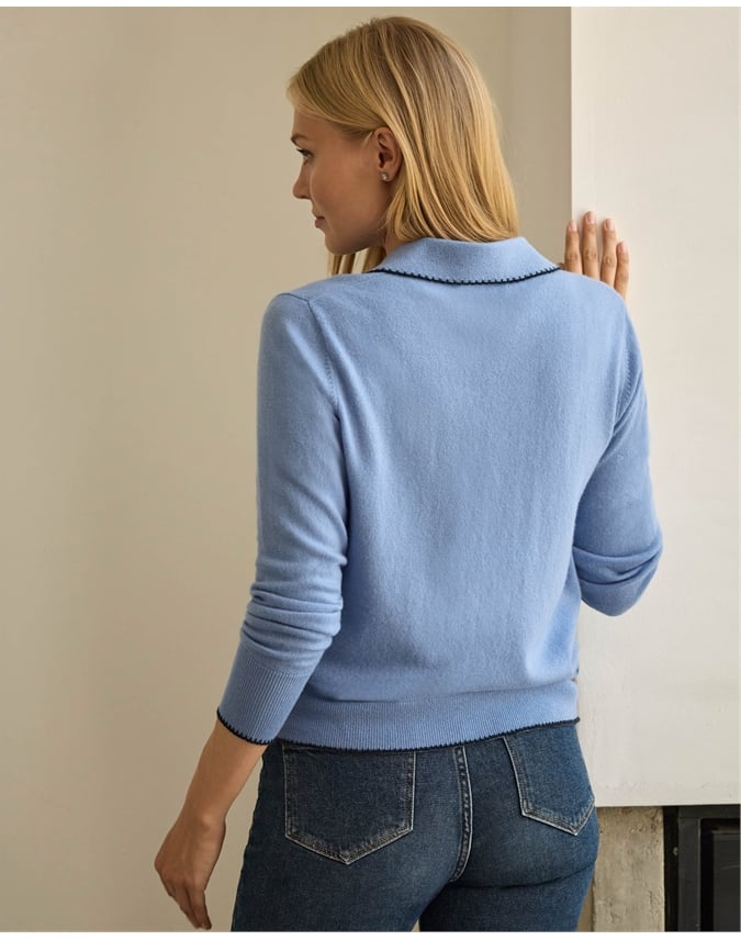 Blanket Stitch Polo Sweater