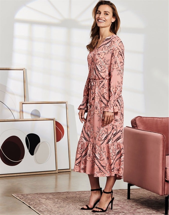 v neck georgette midi dress