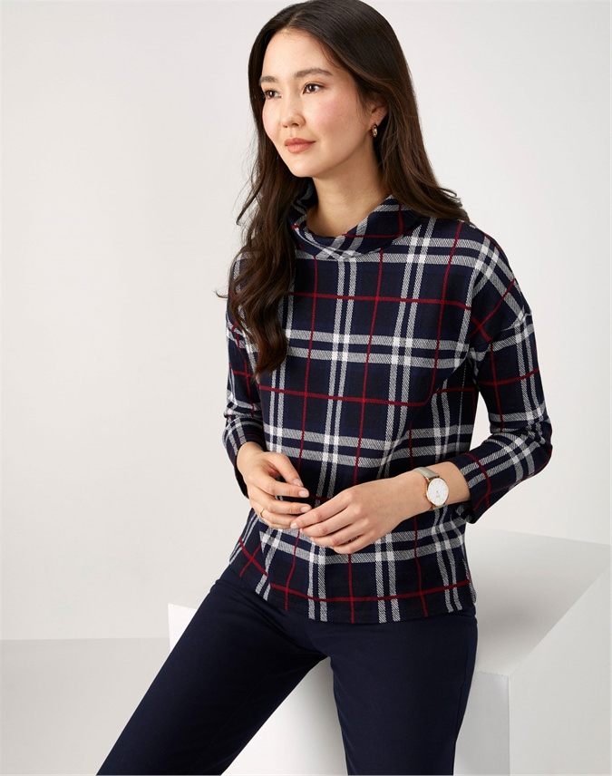 navy blue roll neck top