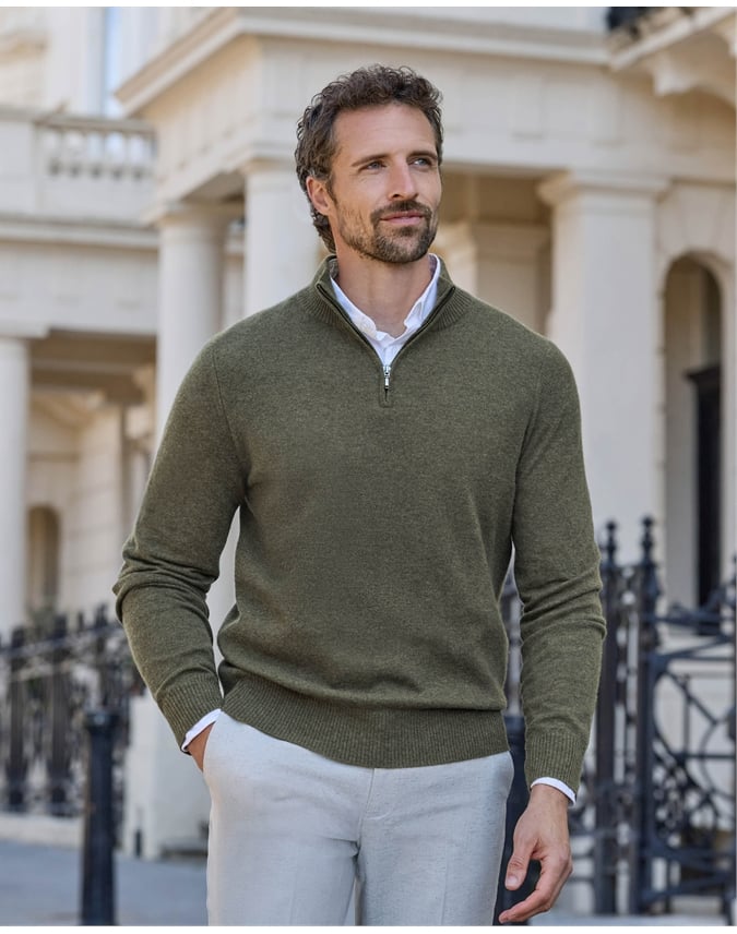 Mens Cashmere Zip Neck Sweater