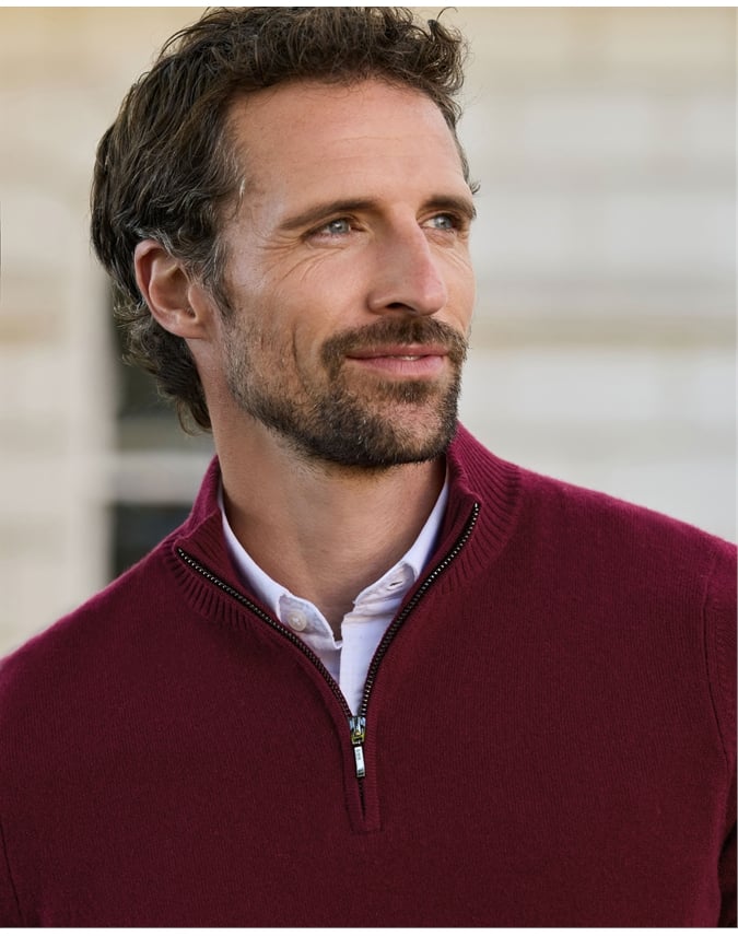 Mens Cashmere Zip Neck Sweater