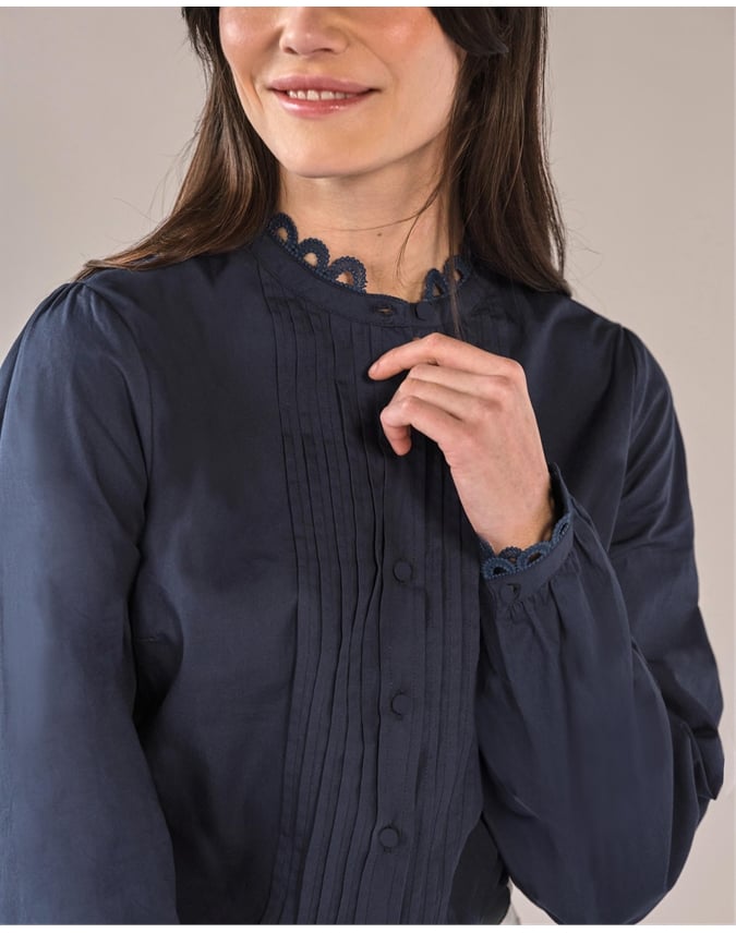 Loop Lace Trim Cotton Shirt