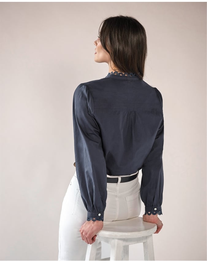 Loop Lace Trim Cotton Shirt