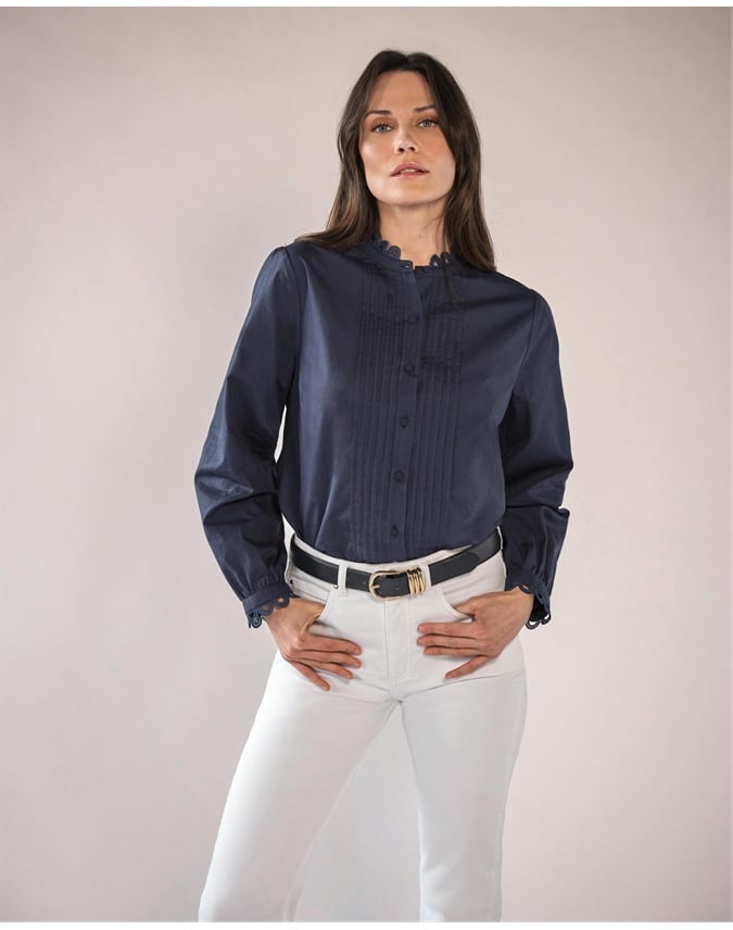 Loop Lace Trim Cotton Shirt