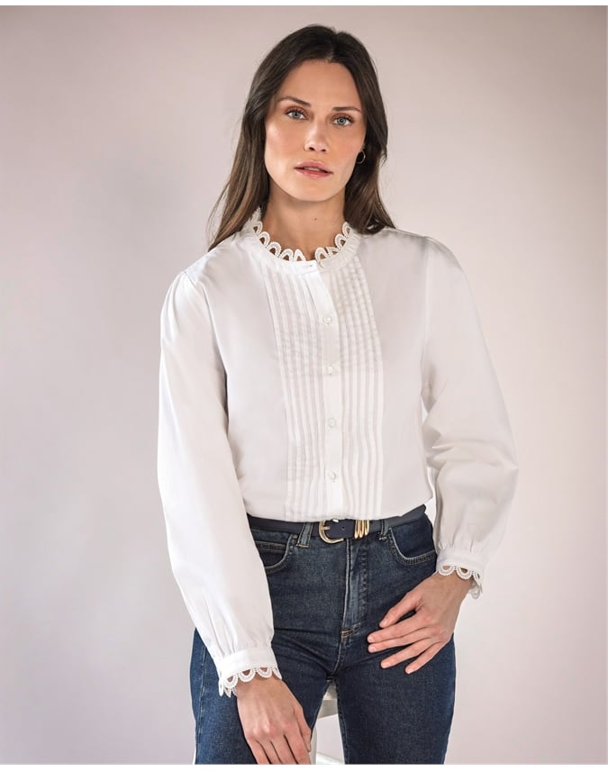 Loop Lace Trim Cotton Shirt