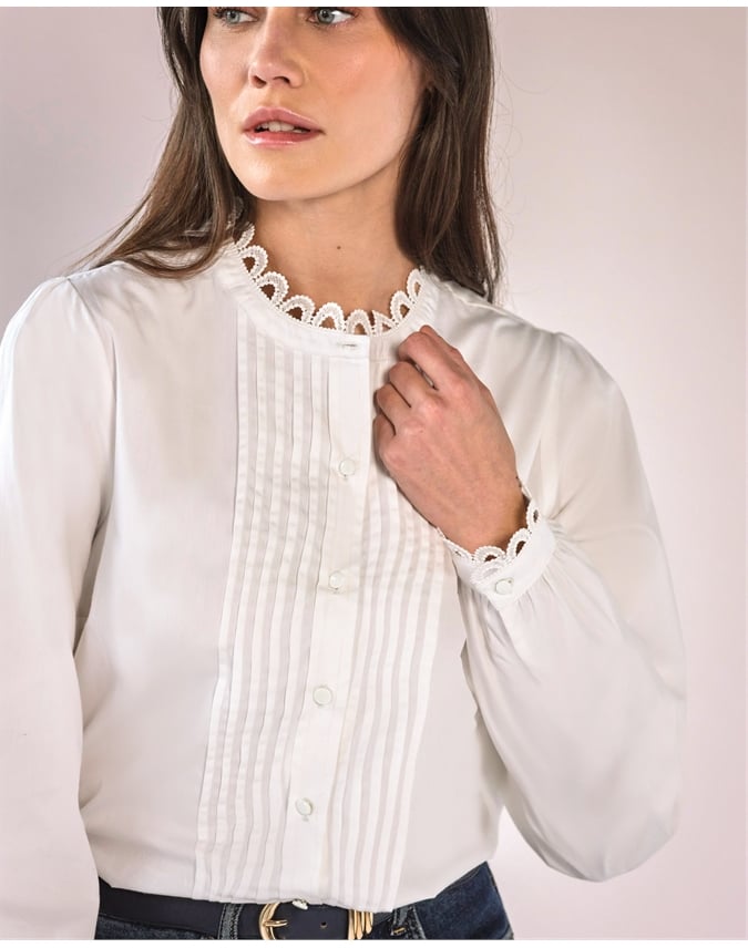 Loop Lace Trim Cotton Shirt