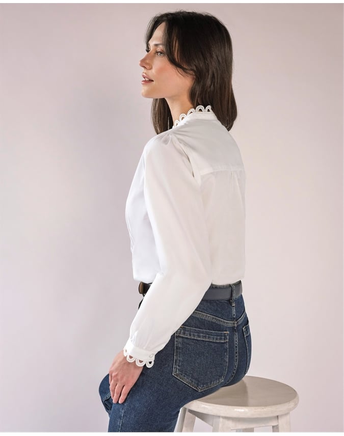 Loop Lace Trim Cotton Shirt