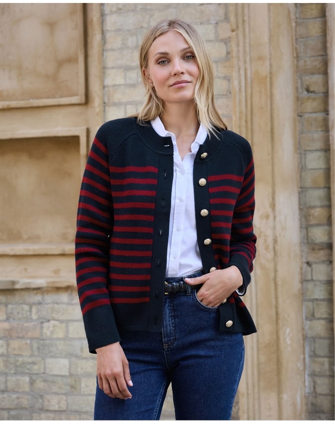 Cotton Cashmere Stripe Cardigan