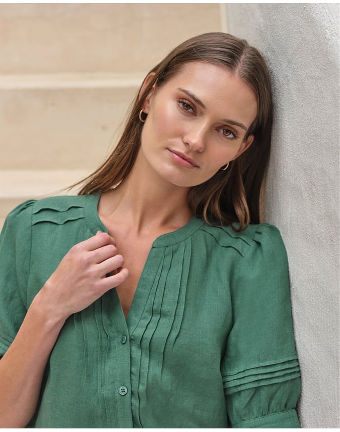 Linen Pintuck Blouse