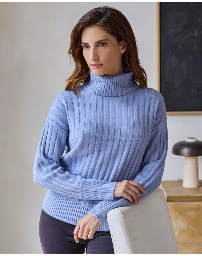 Wool Cashmere Ribbed Roll Neck