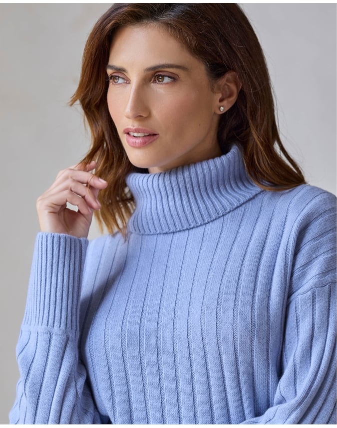 Wool Cashmere Ribbed Roll Neck